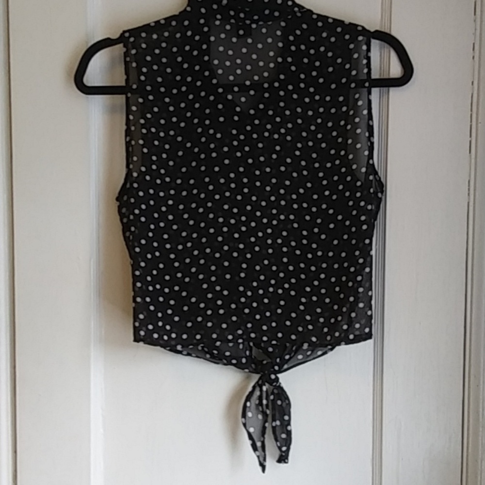 Forever 21 Blue & White Polka Dot Tie Bottom Top - Picture 5 of 5